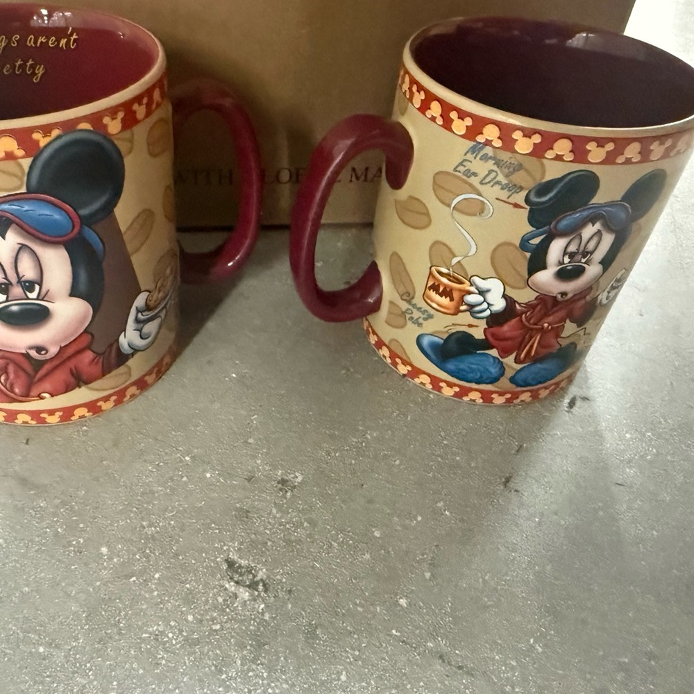 Disney Mickey Mouse Red and Tan Mugs